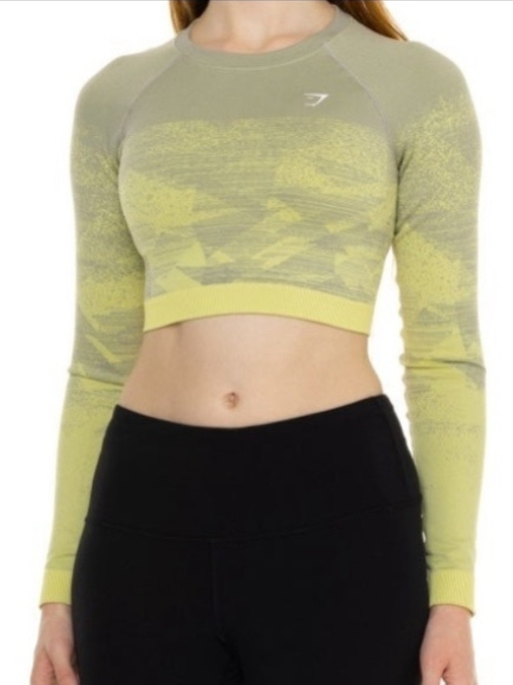 Gymshark Adapt Ombre Crop Top Yellow-Green Long Sleeve Seamless Size S